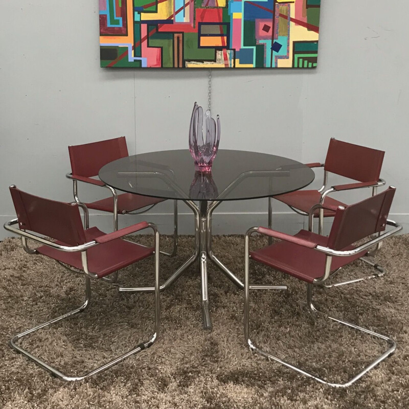 Vintage round table in glass and chrome 1970