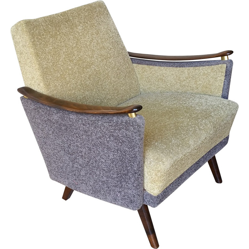 Vintage armchair in wood and fabric, 1950