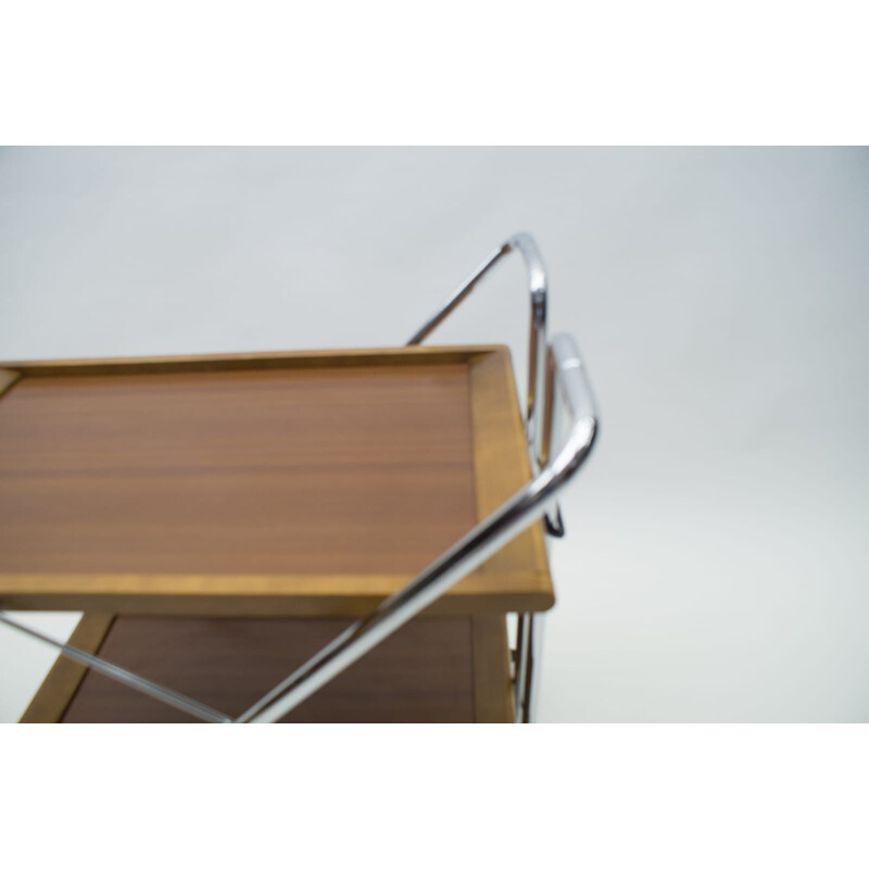 Vintage folding serving trolley in walnut and chrome 1960