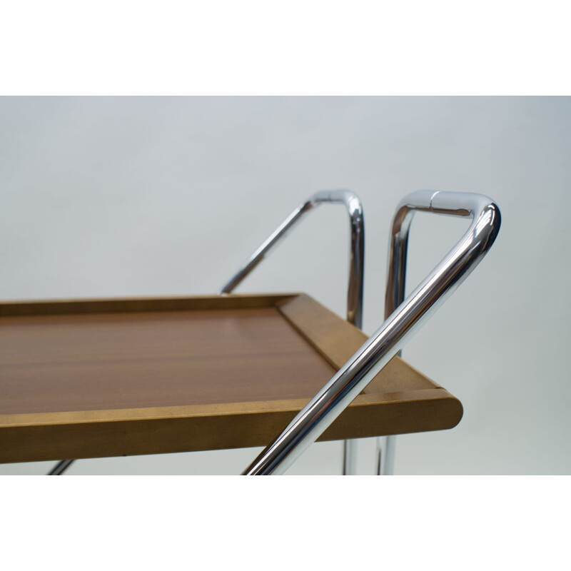 Vintage folding serving trolley in walnut and chrome 1960