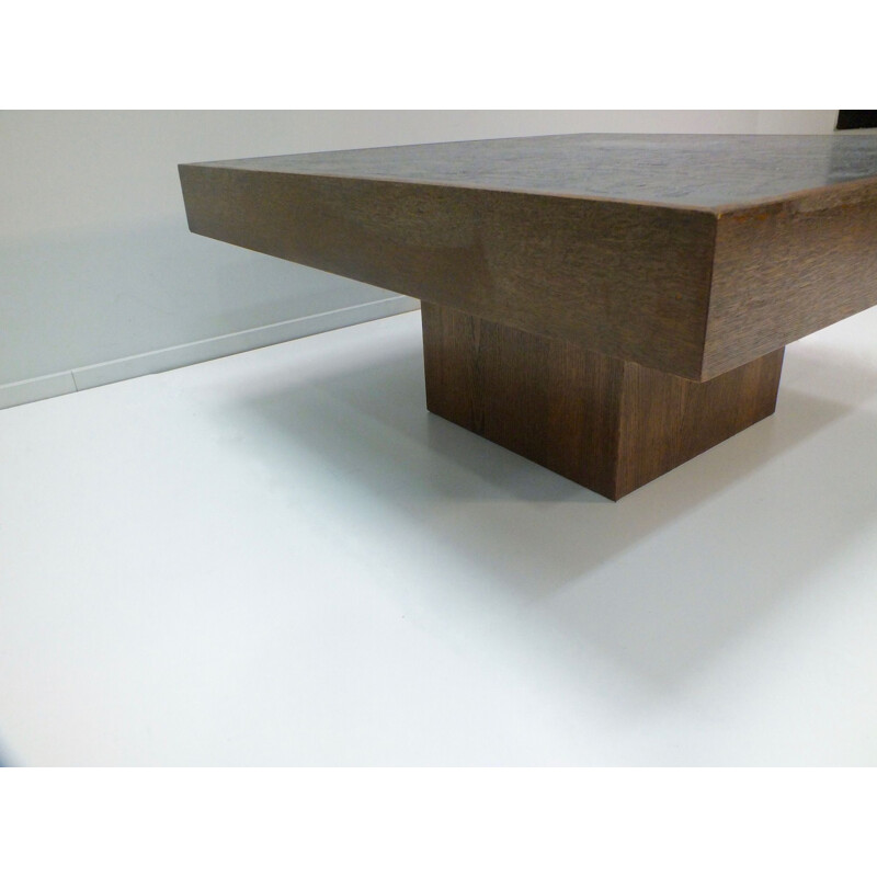 Vintage brutalist coffee table in zinc and engraved wood, Bernhard Rohne 1960