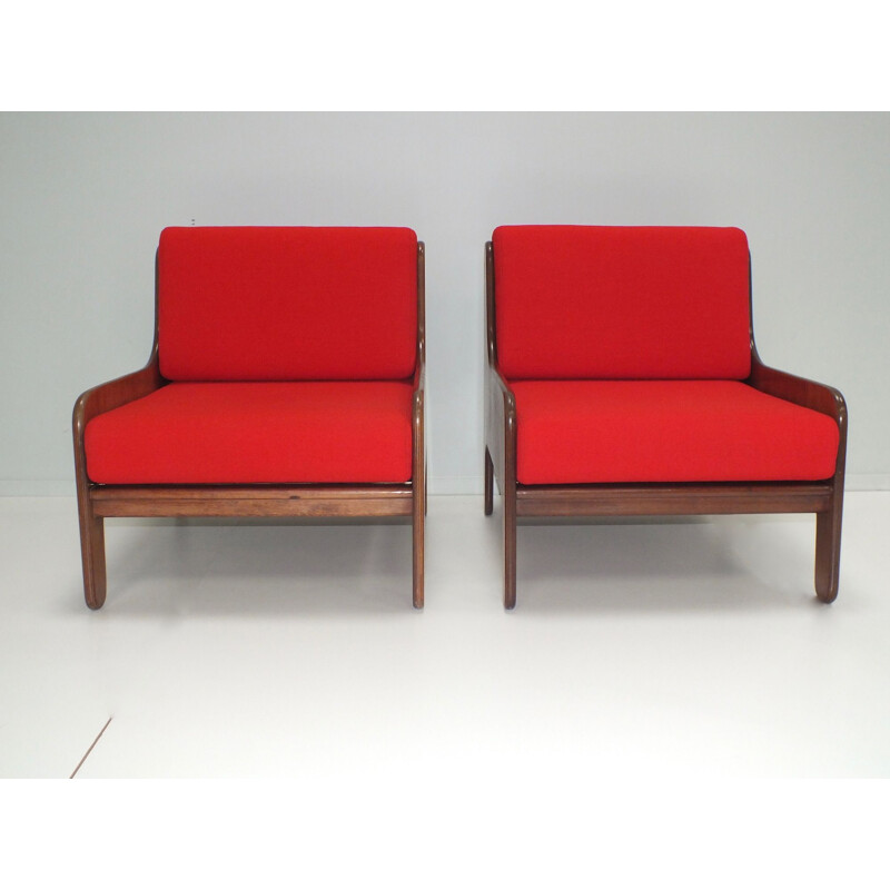 Pair of vintage Baronet rosewood lounge armchairs by Marco Zanuso for Arflex Italy 1964