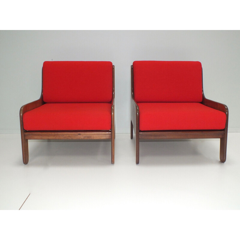 Paire de fauteuil lounge vintage Baronet en palissandre par Marco Zanuso pour Arflex Italie 1964