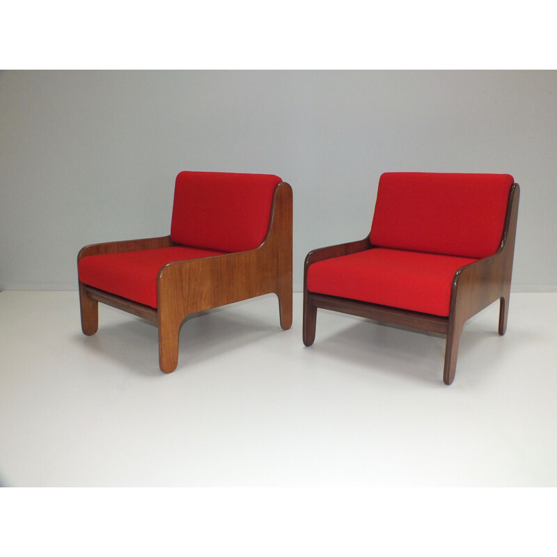 Pair of vintage Baronet rosewood lounge armchairs by Marco Zanuso for Arflex Italy 1964