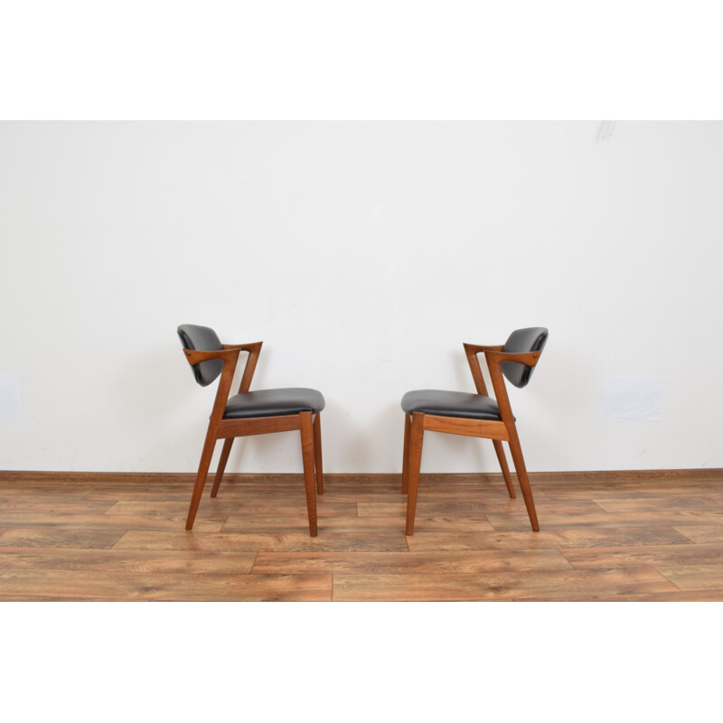 Pair of vintage teak and leather armchairs model 42 by Kai Kristiansen for Schou Andersen, Denmark, 1960