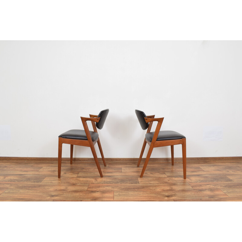 Pair of vintage teak and leather armchairs model 42 by Kai Kristiansen for Schou Andersen, Denmark, 1960