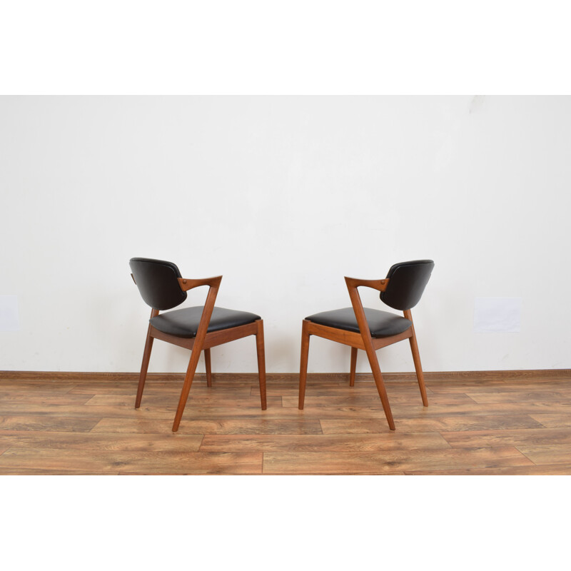 Pair of vintage teak and leather armchairs model 42 by Kai Kristiansen for Schou Andersen, Denmark, 1960