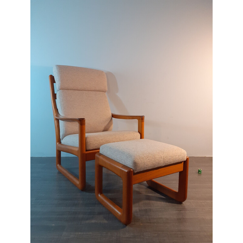 Fauteuil vintage en teck avec Ottoman par Juul Kristensen, Danemark 1970