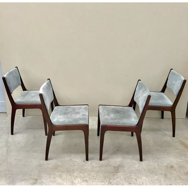 Set of 4 vintage mahogany chairs 1970