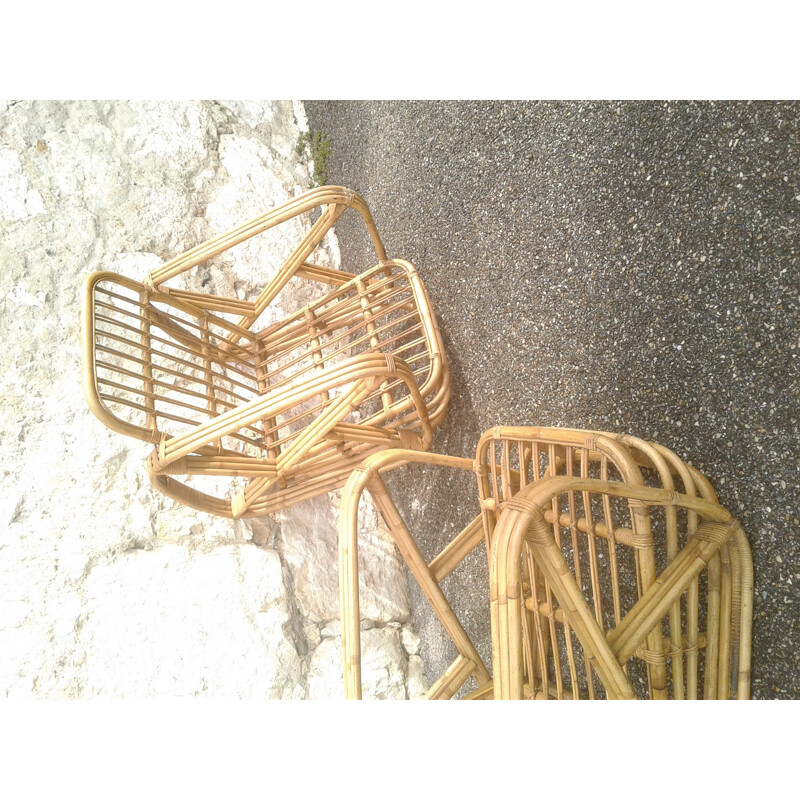 Paire de fauteuils vintage en rotin Paul Frankl