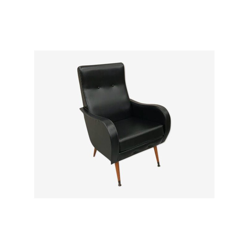 Vintage black leather armchair 1960