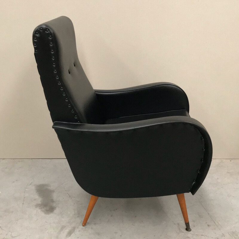 Vintage black leather armchair 1960