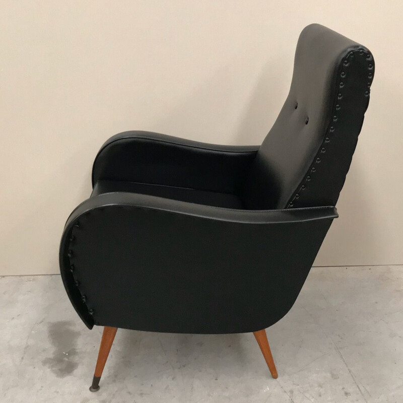 Vintage black leather armchair 1960