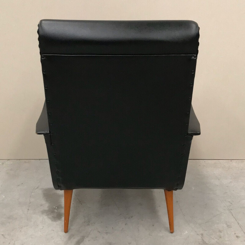 Vintage black leather armchair 1960