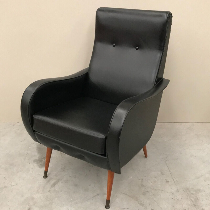 Vintage black leather armchair 1960