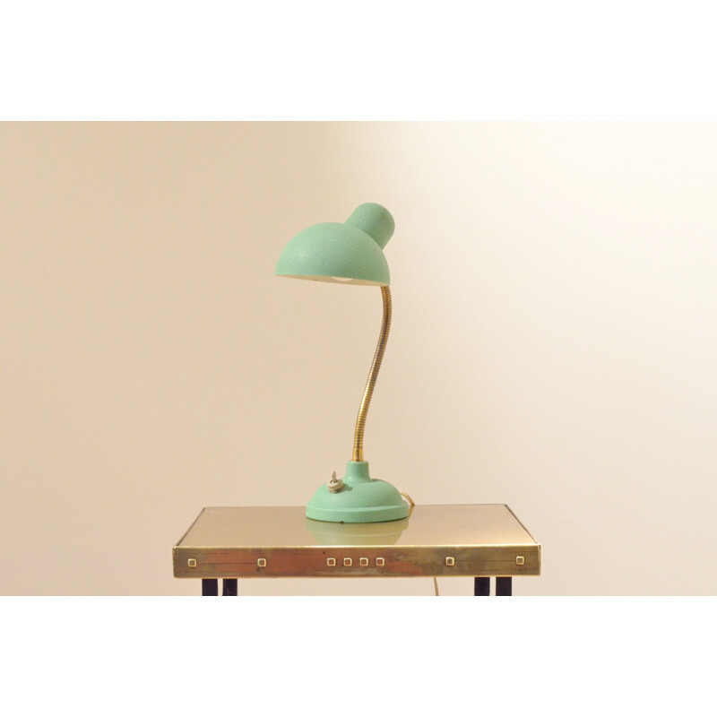 Mid-century green "Cocotte" desk lamp in metal and brass - 1950s