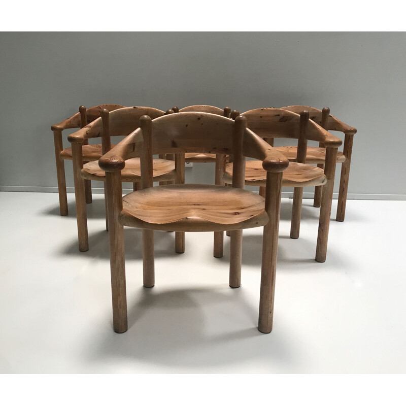 Set of 6 vintage pine chairs Brutaliste by Rainer Daumiller for Hirtshals Savvaerk 1970