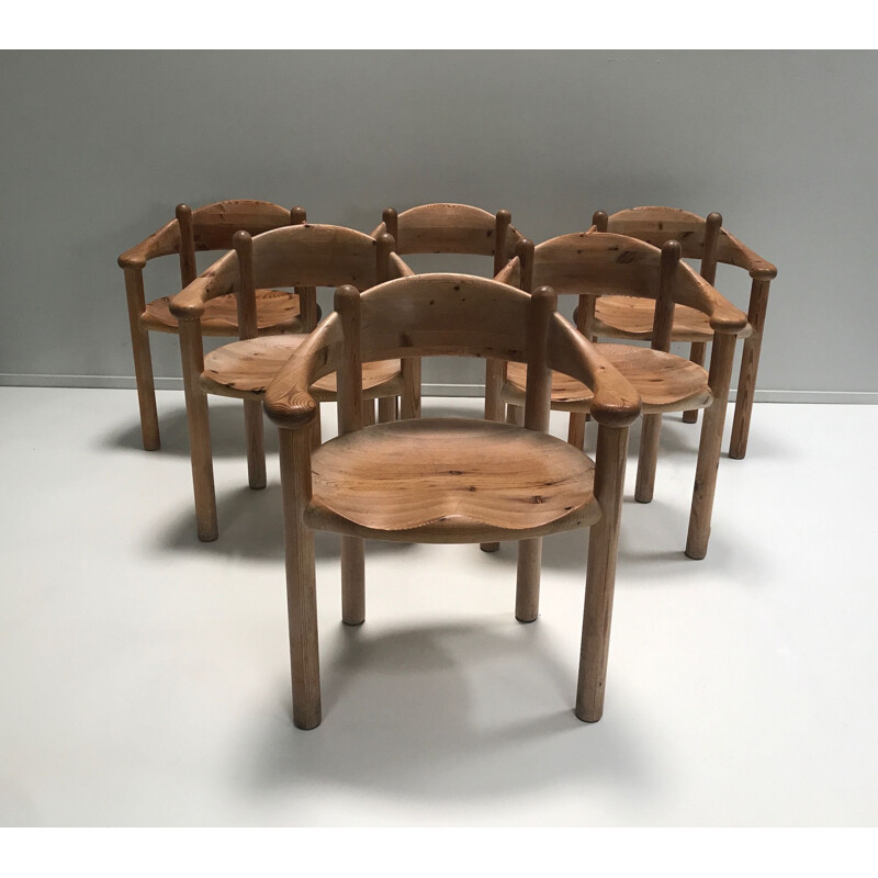 Set of 6 vintage pine chairs Brutaliste by Rainer Daumiller for Hirtshals Savvaerk 1970