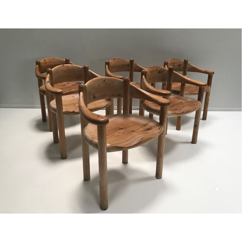 Set of 6 vintage pine chairs Brutaliste by Rainer Daumiller for Hirtshals Savvaerk 1970