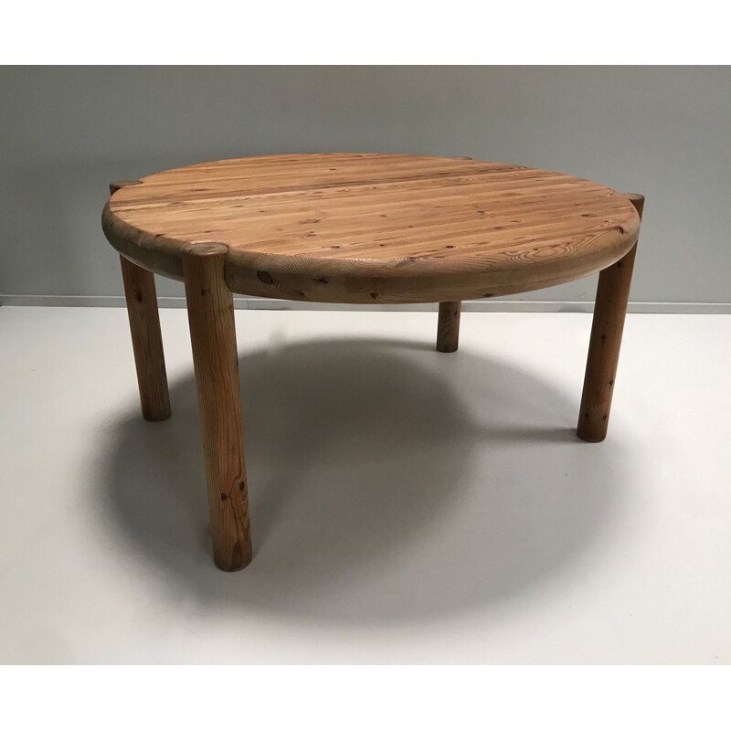 Vintage round pine extensible table Brutaliste by Rainer Daumiller for Hirtshals Savvaerk 1970