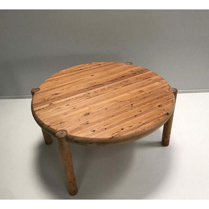 Vintage round pine extensible table Brutaliste by Rainer Daumiller for Hirtshals Savvaerk 1970