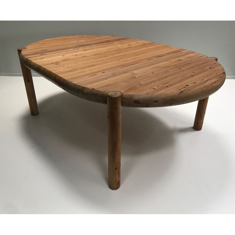 Vintage round pine extensible table Brutaliste by Rainer Daumiller for Hirtshals Savvaerk 1970