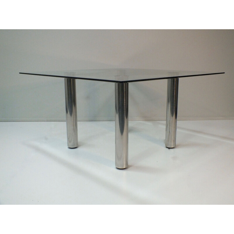Vintage square dining table Brentano in glass by Emaf Progetti for Zanotta Italy 1980