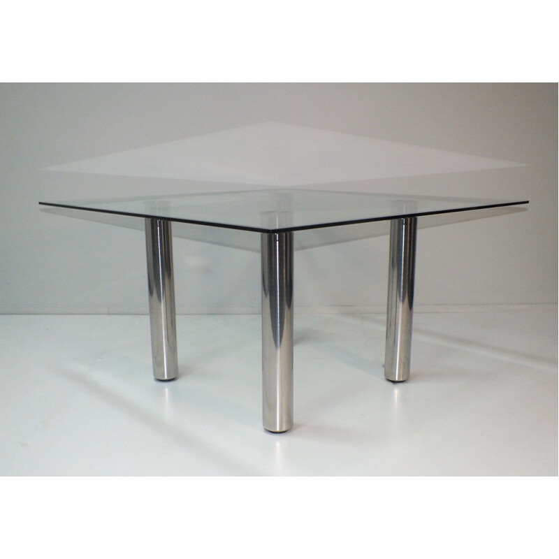 Vintage square dining table Brentano in glass by Emaf Progetti for Zanotta Italy 1980