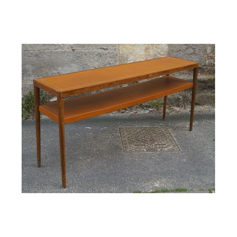 Vintage wooden and leather console