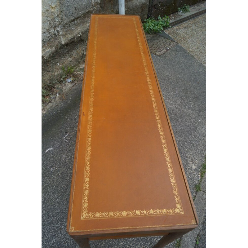 Vintage wooden and leather console