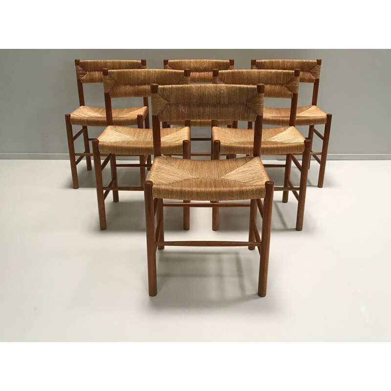 Lot of 6 vintage Dordogne chairs by Charlotte Perriand for Robert Sentou 1950