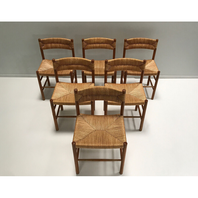 Lot de 6 chaises vintage Dordogne de Charlotte Perriand pour Robert Sentou 1950