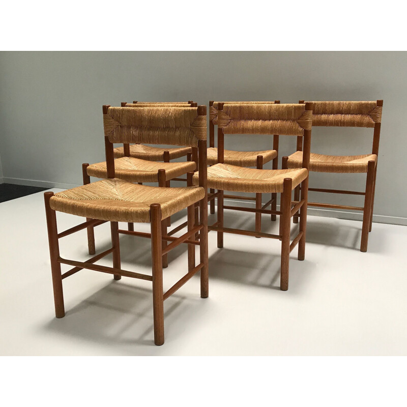 Lot of 6 vintage Dordogne chairs by Charlotte Perriand for Robert Sentou 1950