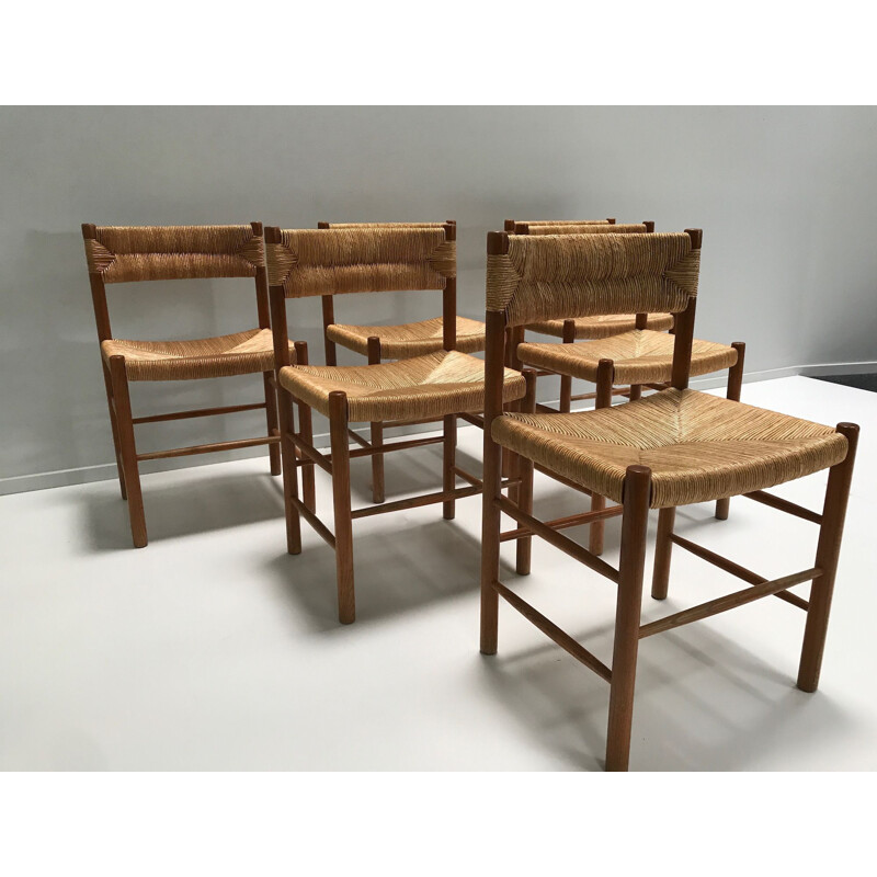 Lot de 6 chaises vintage Dordogne de Charlotte Perriand pour Robert Sentou 1950