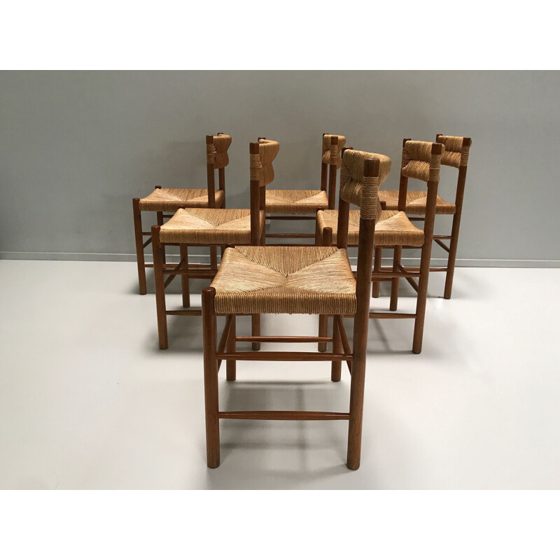 Lot of 6 vintage Dordogne chairs by Charlotte Perriand for Robert Sentou 1950