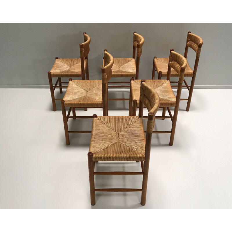 Lot of 6 vintage Dordogne chairs by Charlotte Perriand for Robert Sentou 1950
