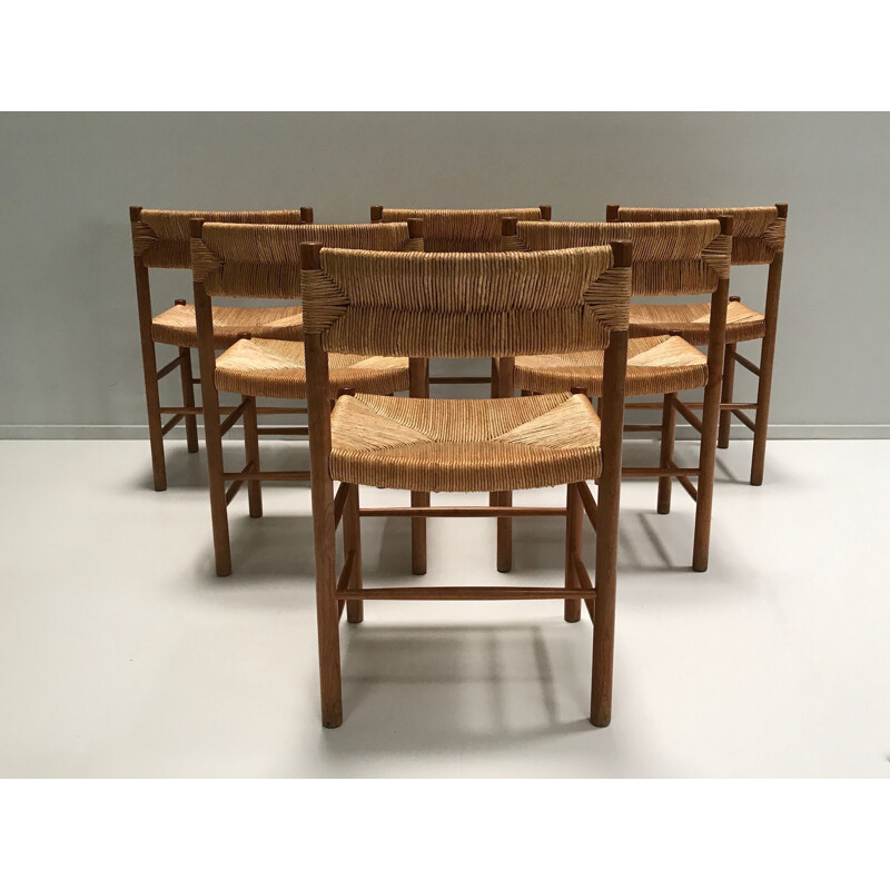 Lot de 6 chaises vintage Dordogne de Charlotte Perriand pour Robert Sentou 1950