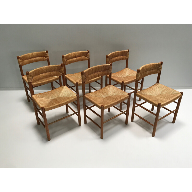 Lot of 6 vintage Dordogne chairs by Charlotte Perriand for Robert Sentou 1950