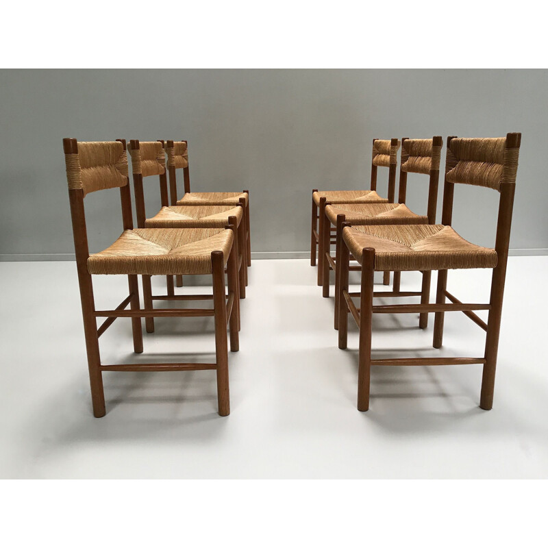 Lot of 6 vintage Dordogne chairs by Charlotte Perriand for Robert Sentou 1950