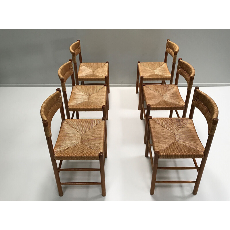 Lot of 6 vintage Dordogne chairs by Charlotte Perriand for Robert Sentou 1950