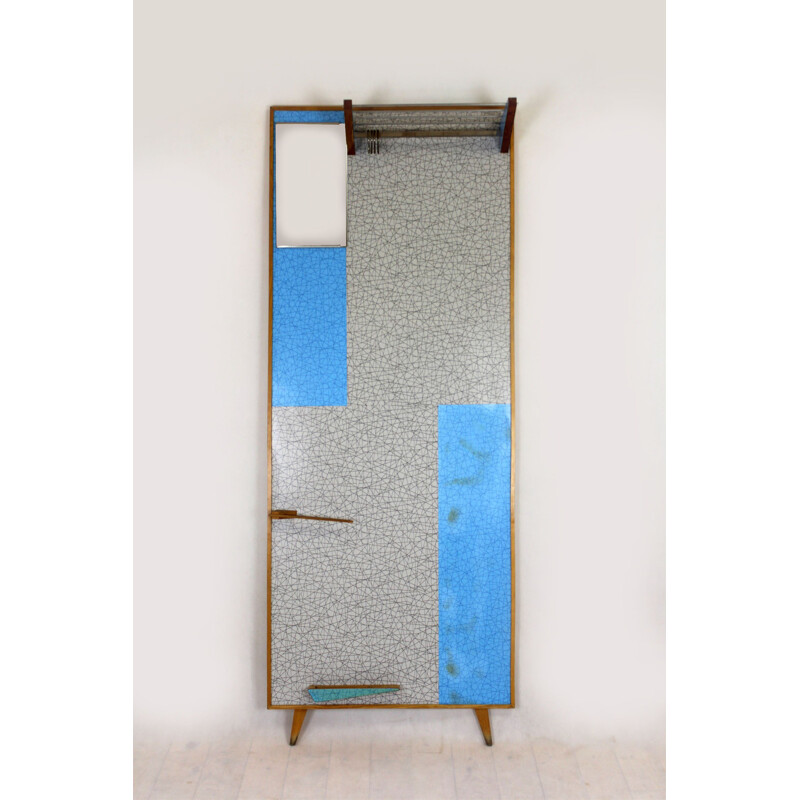 Vintage Blue & Grey Geometric Coat Rack from Drevokov Blatna, 1960s