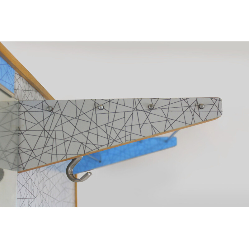 Vintage Blue & Grey Geometric Coat Rack from Drevokov Blatna, 1960s