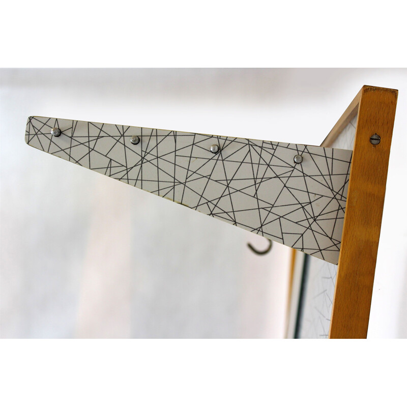 Vintage Blue & Grey Geometric Coat Rack from Drevokov Blatna, 1960s