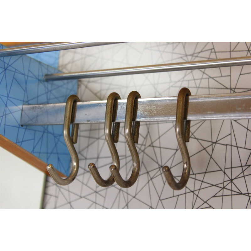 Vintage Blue & Grey Geometric Coat Rack from Drevokov Blatna, 1960s