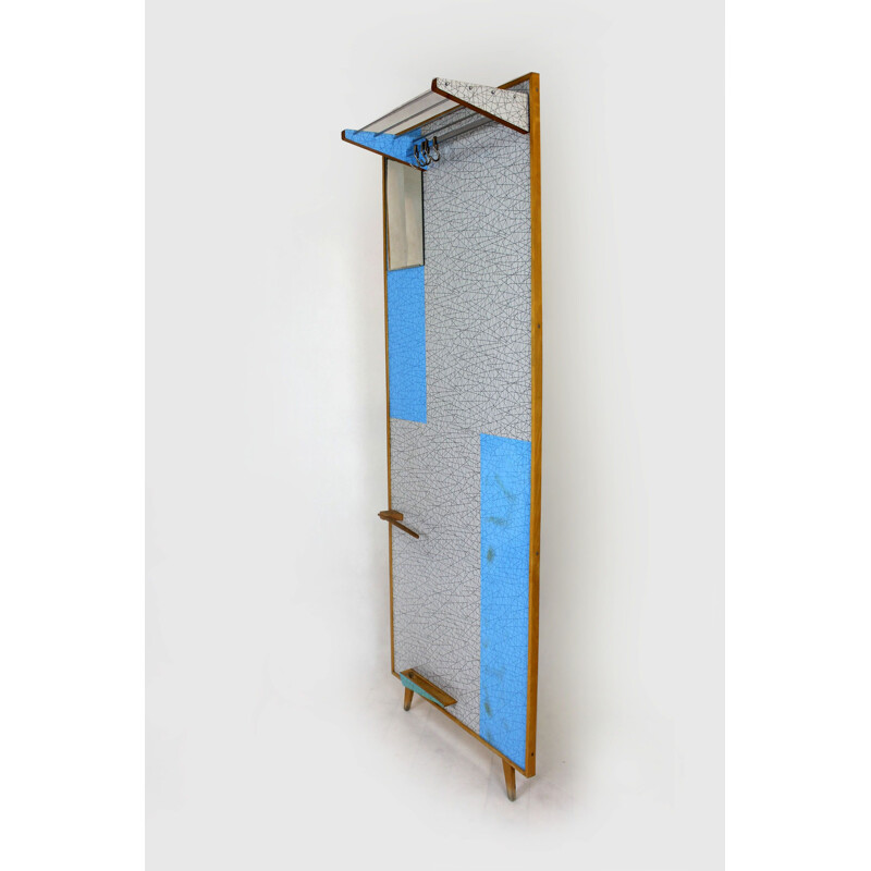 Vintage Blue & Grey Geometric Coat Rack from Drevokov Blatna, 1960s