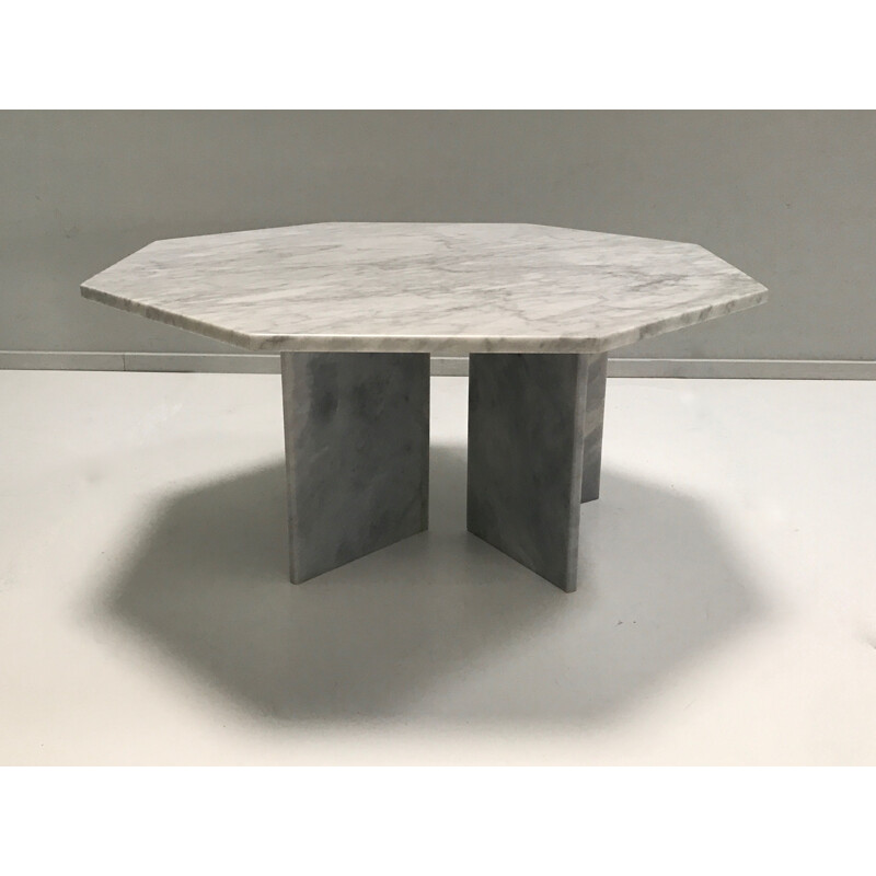 Vintage White marble hexagon coffee table Germany 1980s