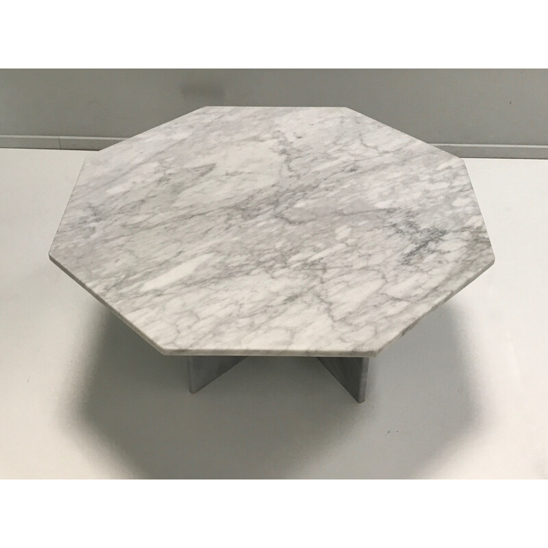 Vintage White marble hexagon coffee table Germany 1980s