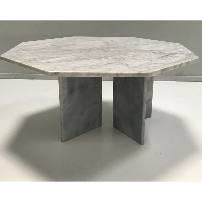 Vintage White marble hexagon coffee table Germany 1980s