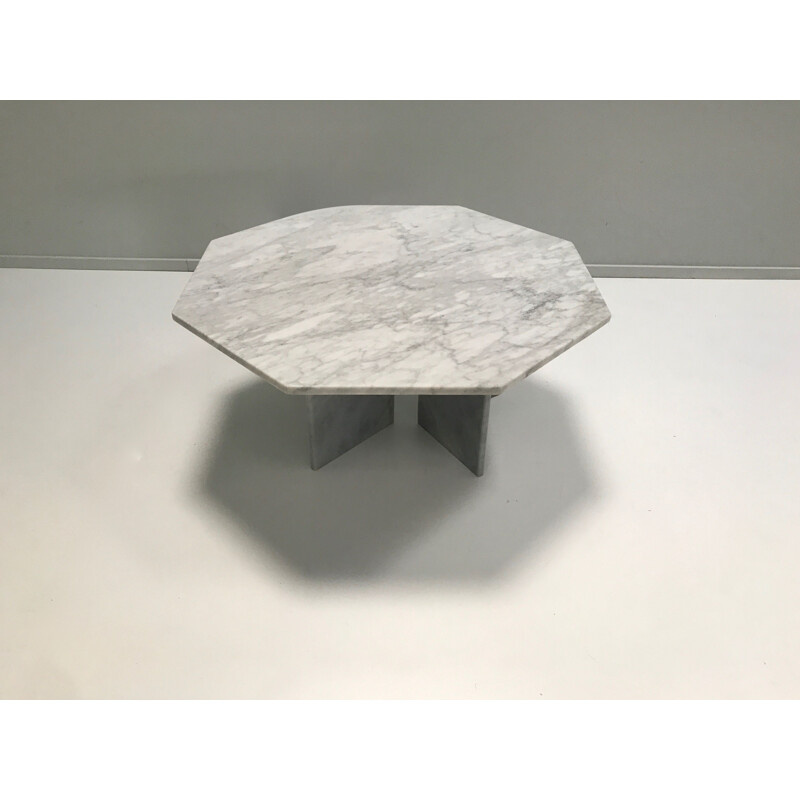 Vintage White marble hexagon coffee table Germany 1980s