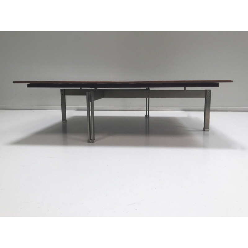 Vintage Onda birch and steel coffee table by Giovanni Offredi for Saporiti Italy 1970s